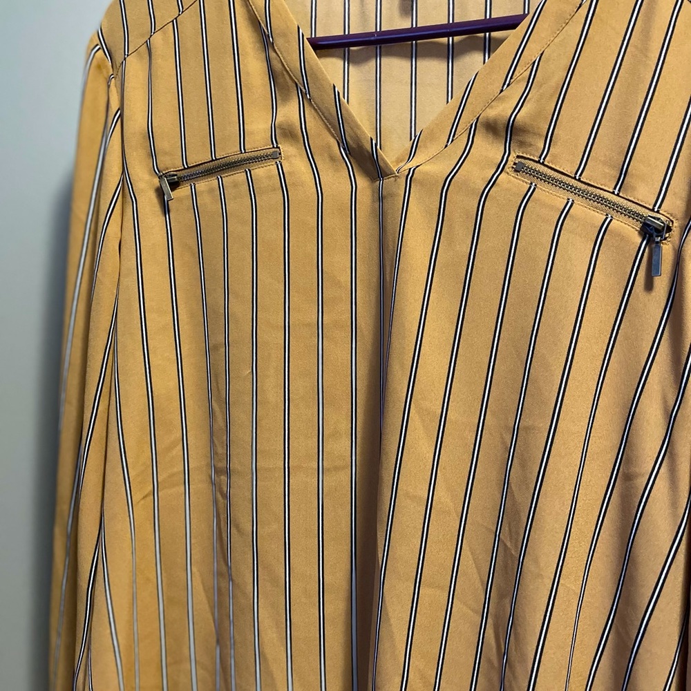 Maurice’s long sleeve shirt. Brown with black/white stripes. Size XL